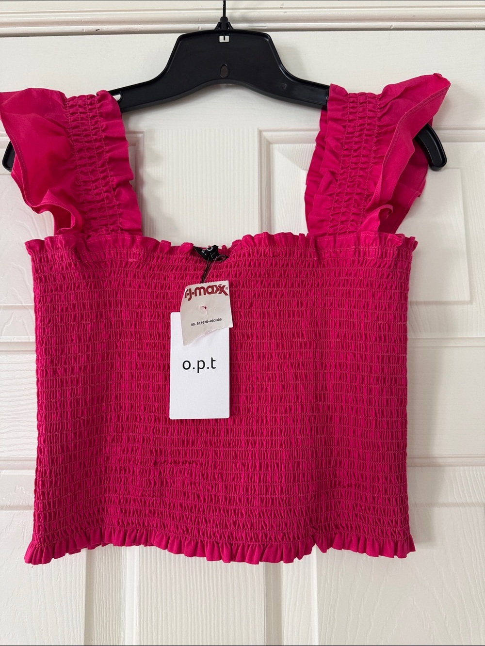 o.p.t Hot Pink Smocked Ruffle Strap cotton Crop Top new medium
